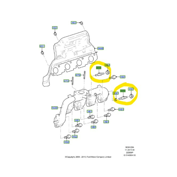 Original Ford Transit 2.2-/2.4-/3.2TDCI Abgaskrümmer Schraube Bolzen 
