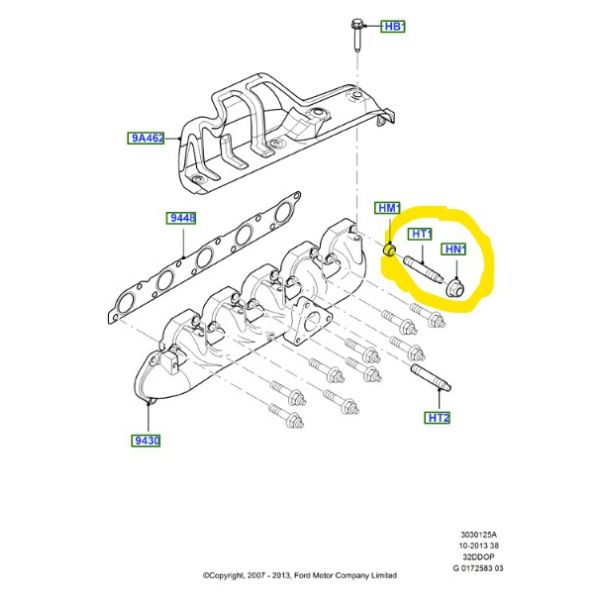 Original Ford Transit 2.2-/2.4-/3.2TDCI Abgaskrümmer Schraube Bolzen 